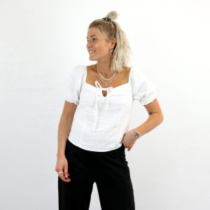 CARO S/S PUFF LINEN BLEND TOP