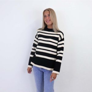SABA WIDE STRIPE LS O-NECK BLOUSE
