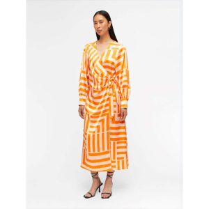 SATEEN AOP L/S WRAP DRESS
