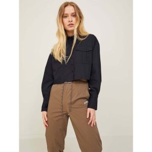 SOLLY 2-POCKET POPLIN LS CROPPED SHIRT
